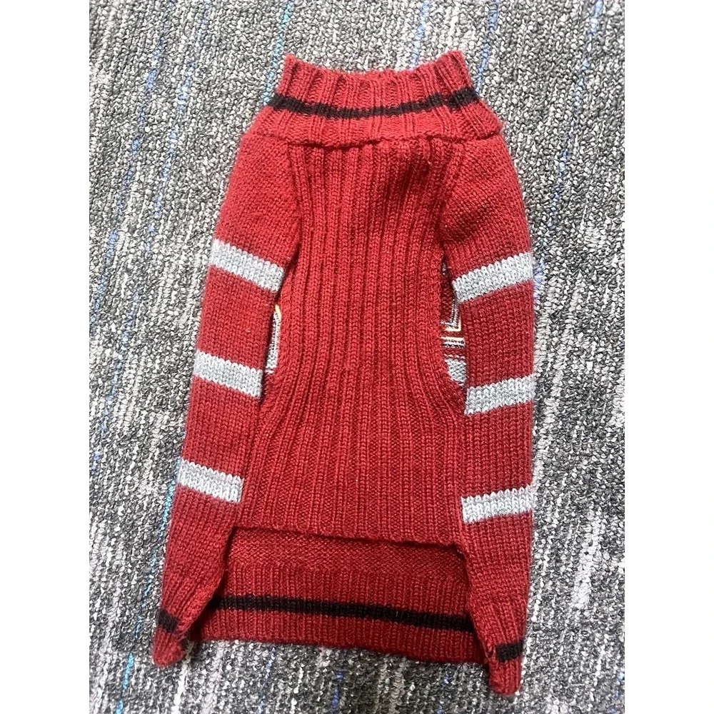 Personalized Dog Named‎ COCO Sweater Lazy Bone Dog Maroon Gray Stripe Size Small